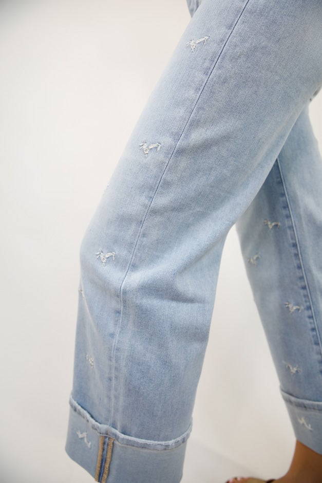 Wildflower Stitch Wide Leg Jeans
