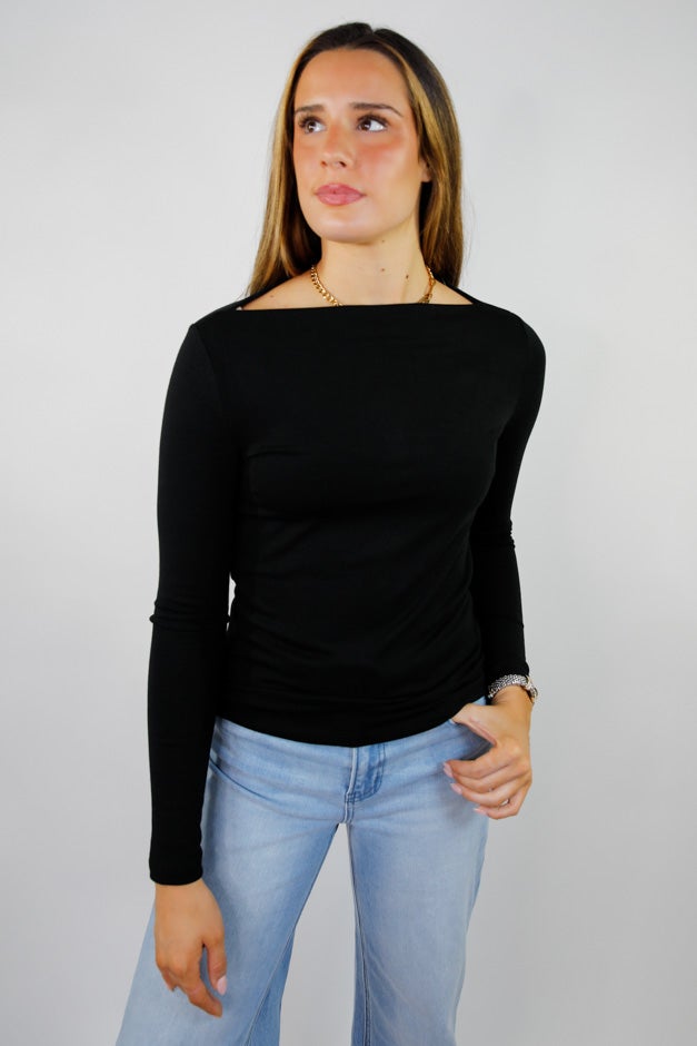 Just a Thought Wide Neck Long Sleeve Knit Blouse