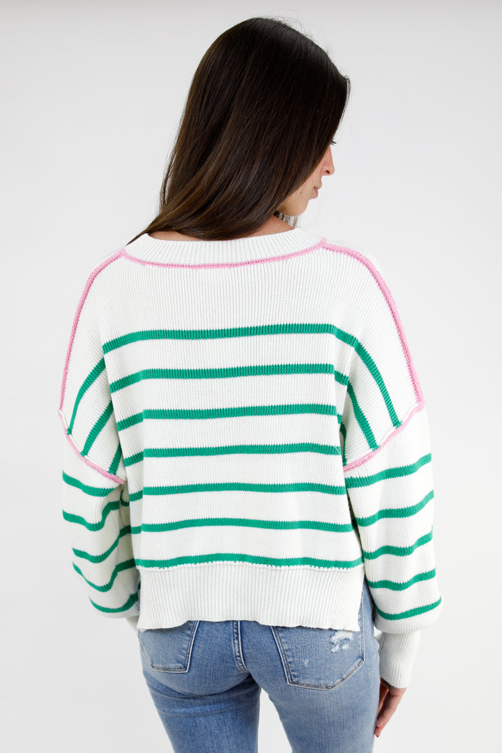 Crewneck Stripe Boxy Crop Sweater