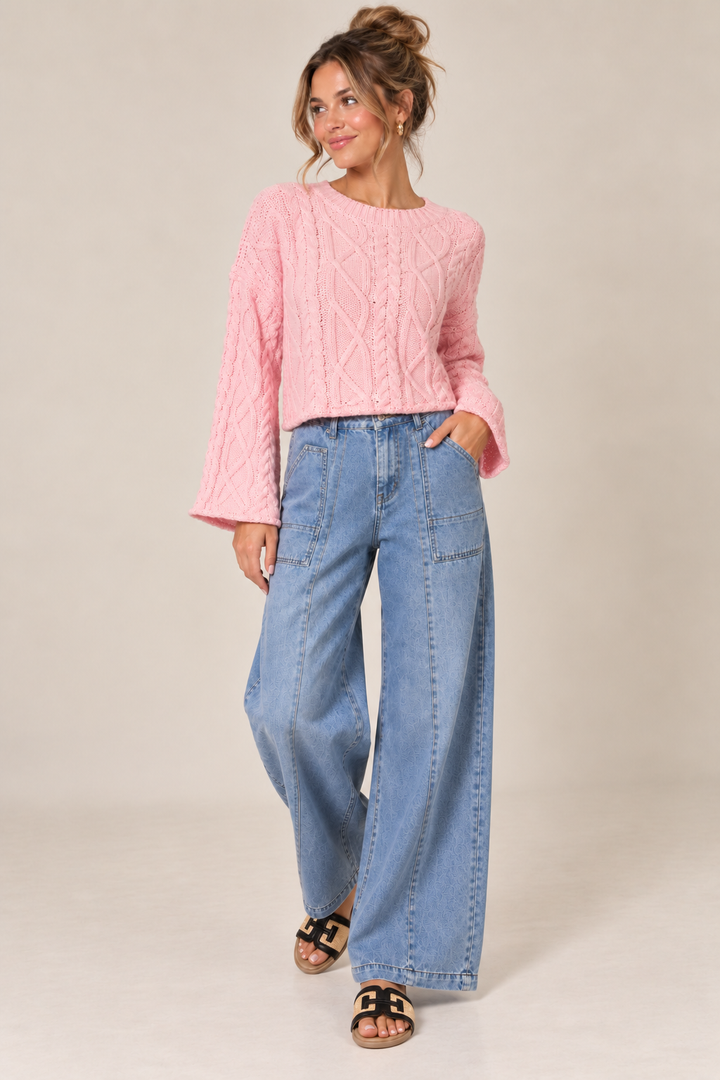 Pretty in Pink Cable Sweater
