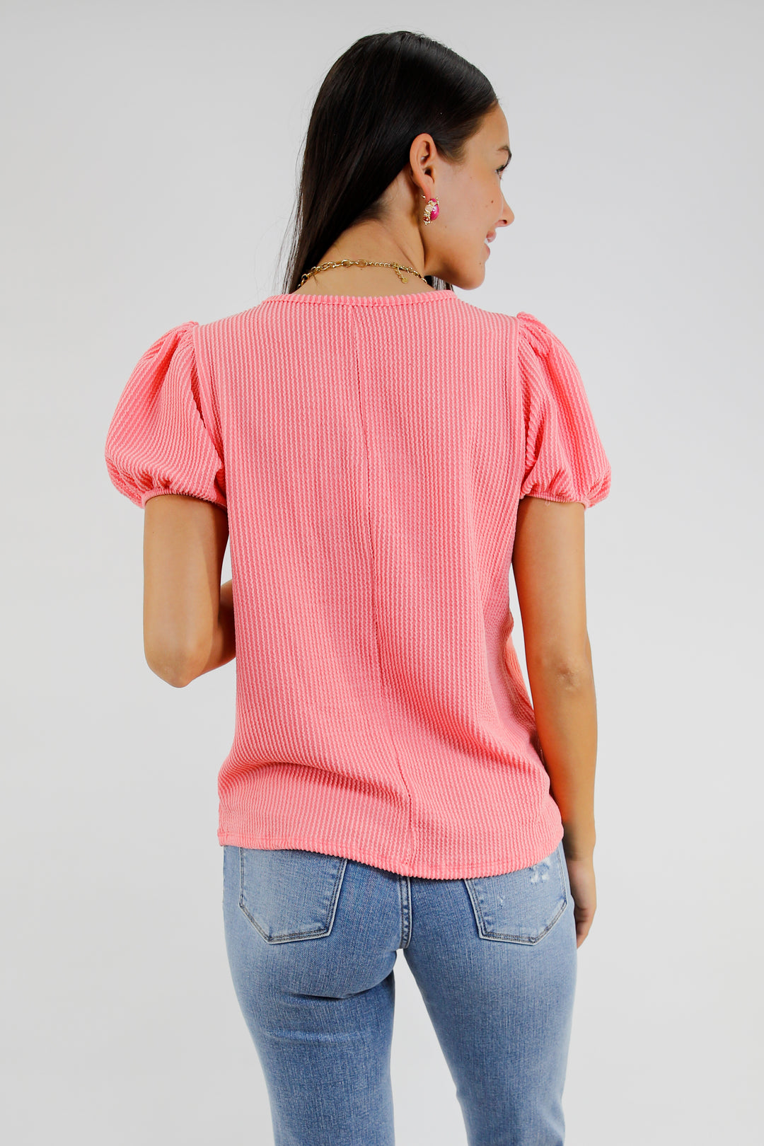 Polished Pop Ribbed Puff Sleeve Top