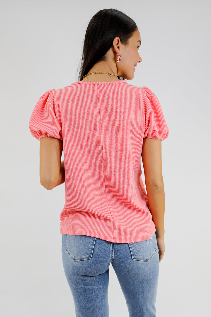 Polished Pop Ribbed Puff Sleeve Top