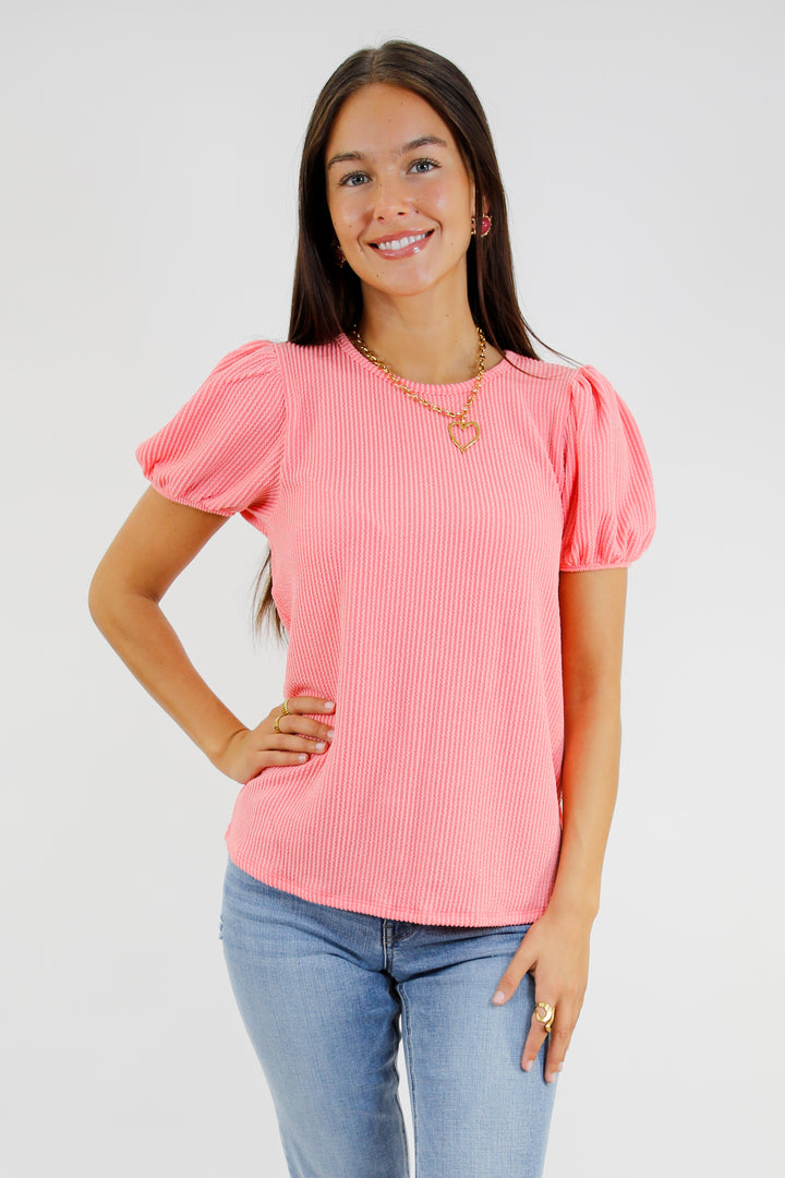 Polished Pop Ribbed Puff Sleeve Top