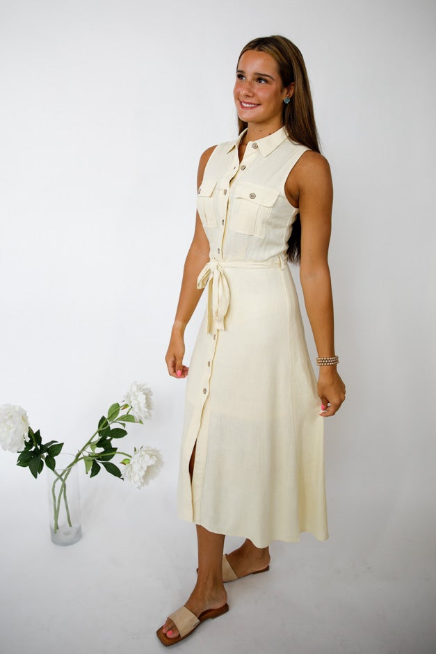Sleeveless Belted Button-Down Midi Dress *Final Sale*