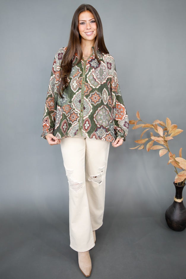 Sierra Mosaic Button Blouse