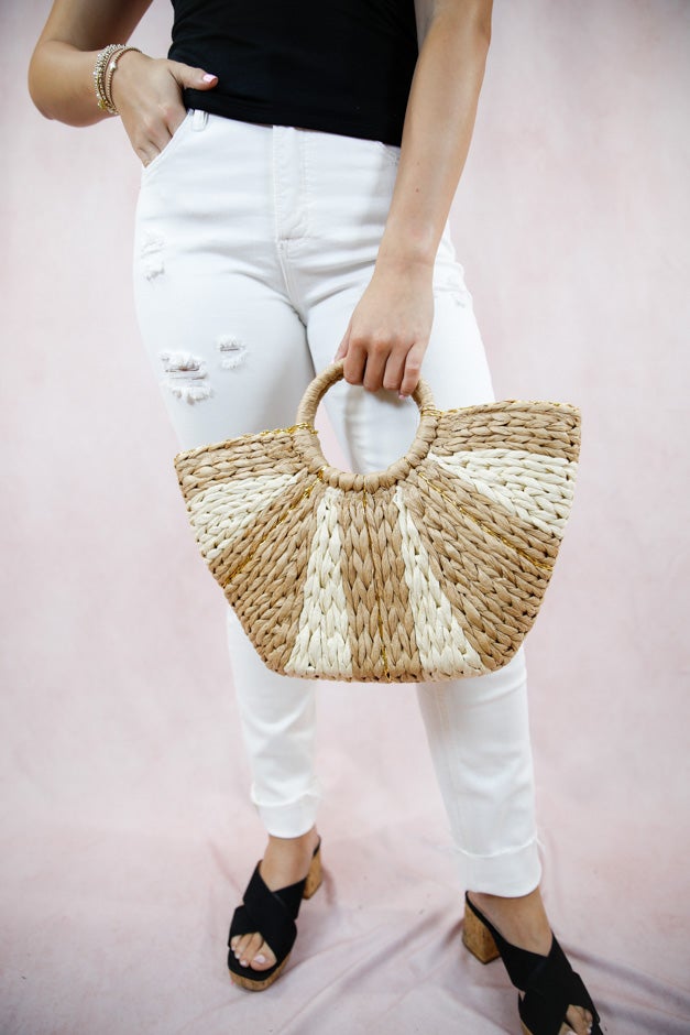 Natural Woven Sunburst Tote Bag