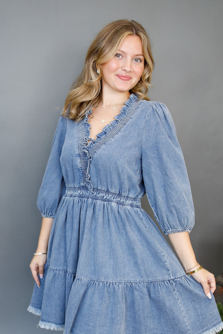 Riviera Ruffle Denim Mini Dress