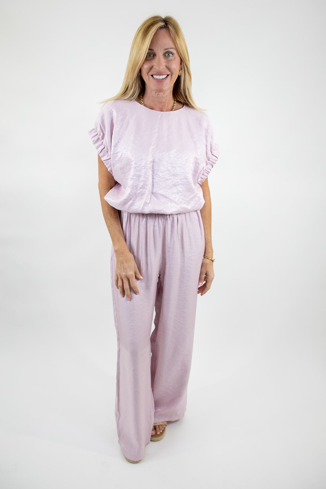 Pink Round Neck Elastic Band Top