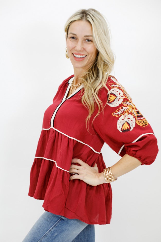 Boho Chic Embroidered Peasant Blouse