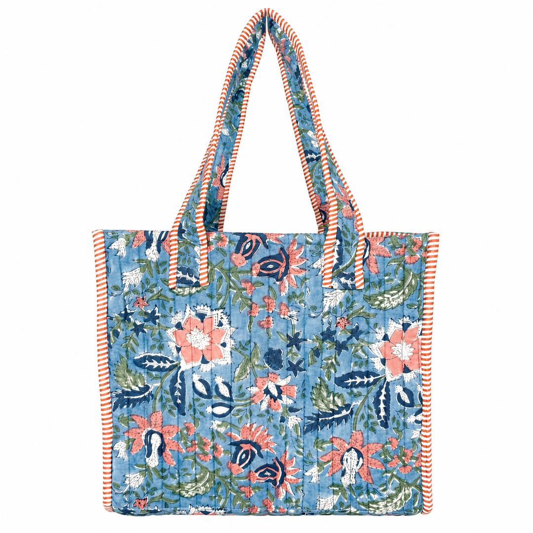 Peach Wildflowers Quilted Mini Tote