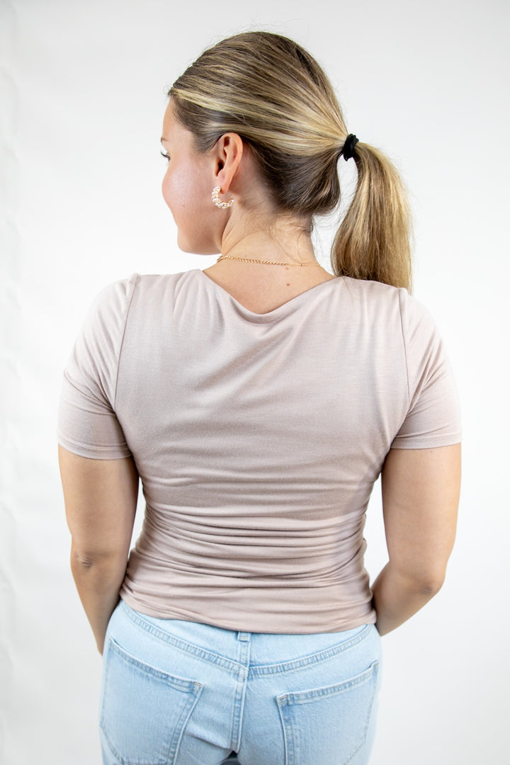 Easy Layers V Neck Top Lt Taupe