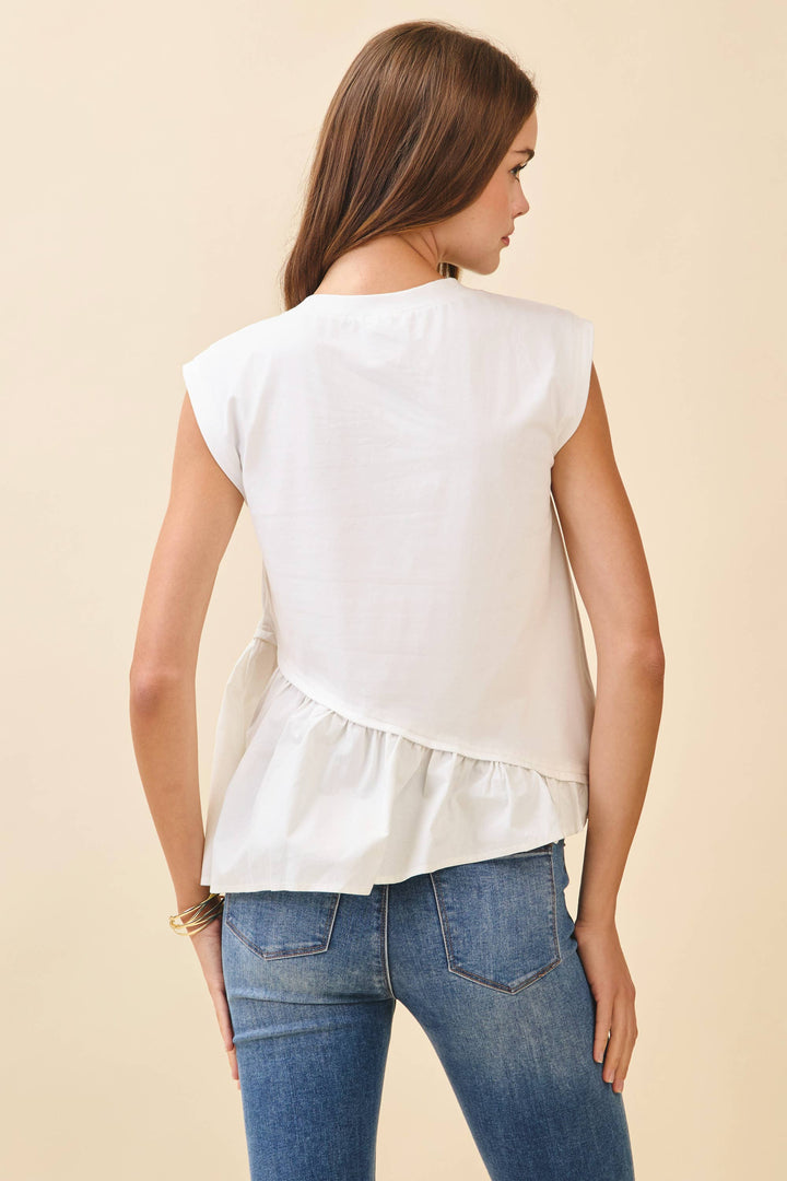Sleeveless Asymmetrical Waist Peplum Hem Top