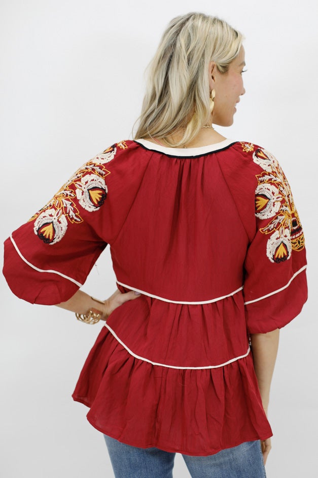 Boho Chic Embroidered Peasant Blouse