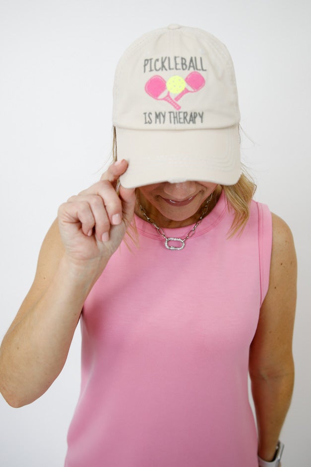 Pickleball Therapy Distressed Baseball Cap