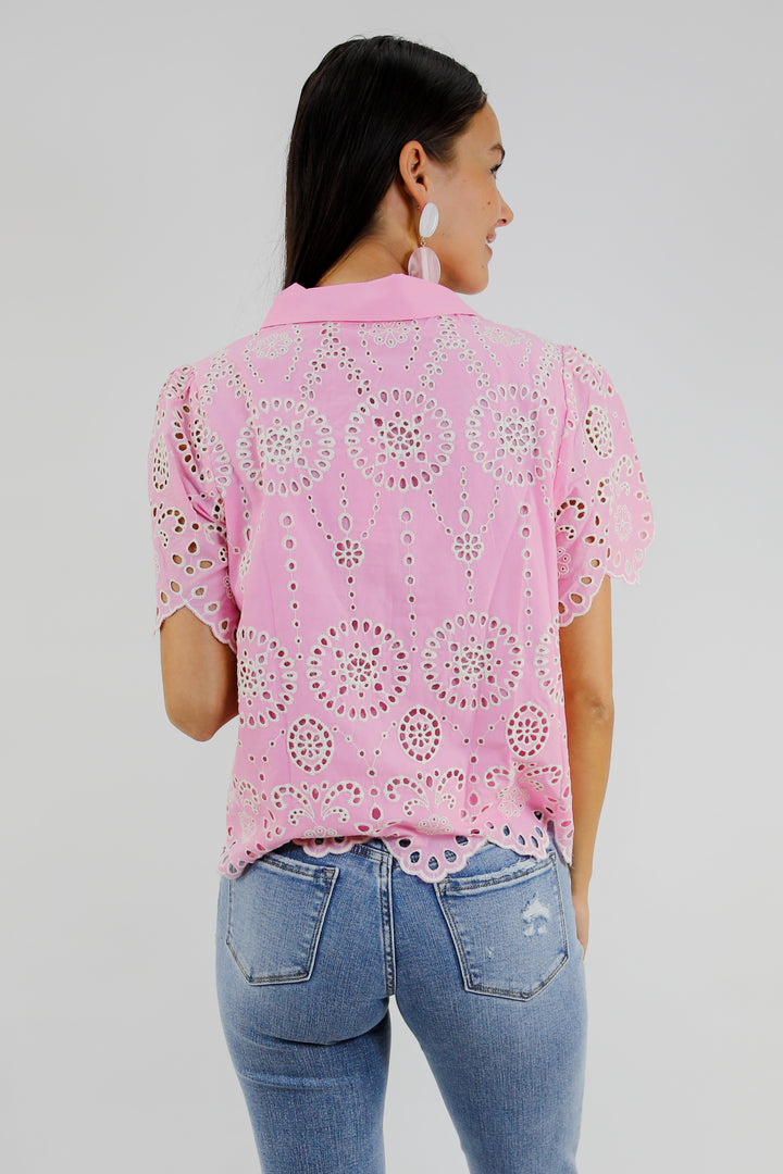 Pretty In Pink Eyelet Embroidered Blouse