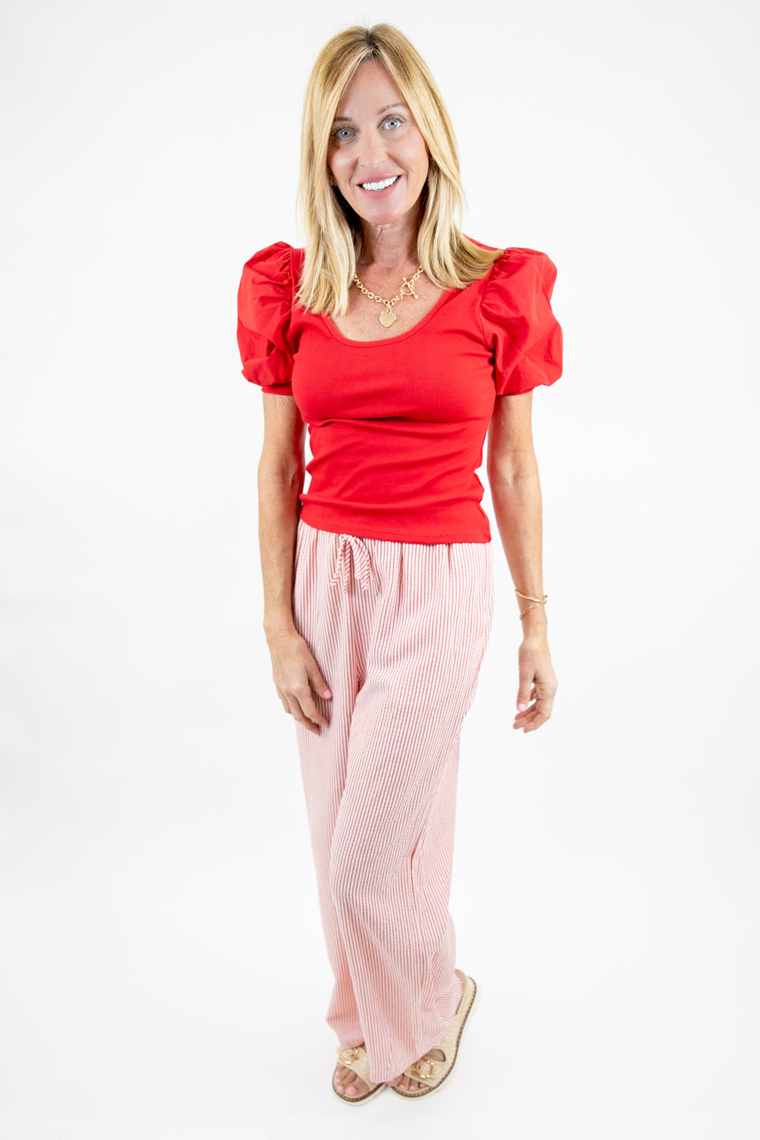 Classic Red Puff Sleeve Top