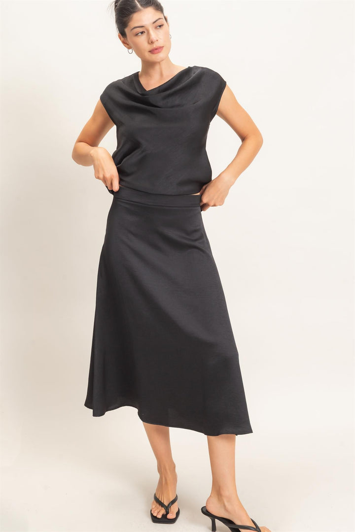 Satin Drape Cowl Neck Top