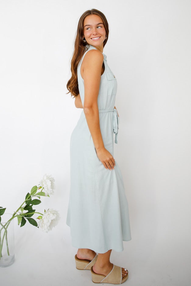 Sleeveless Belted Button-Down Midi Dress *Final Sale*