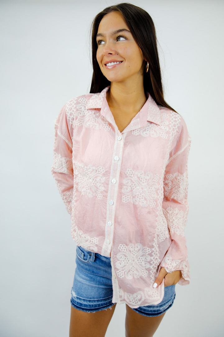 Petalwood Lace Button Down