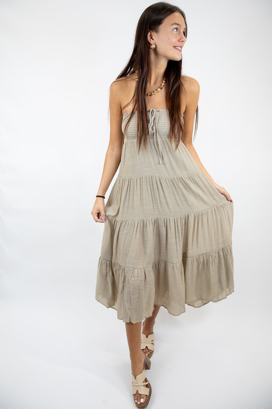 Sandstone Tiered Maxi Skirt