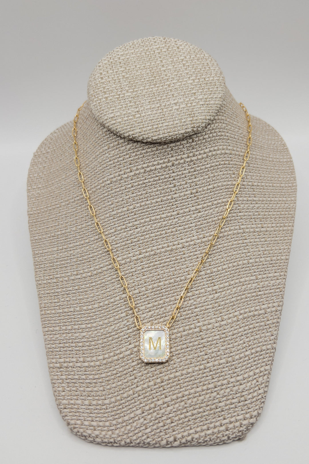 Initial Letter Rectangle Pendant Necklace