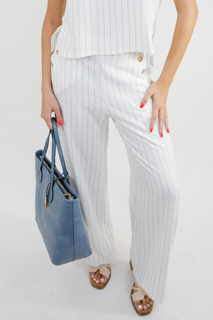 Linen Blend Pinstripe Wide Leg Pants