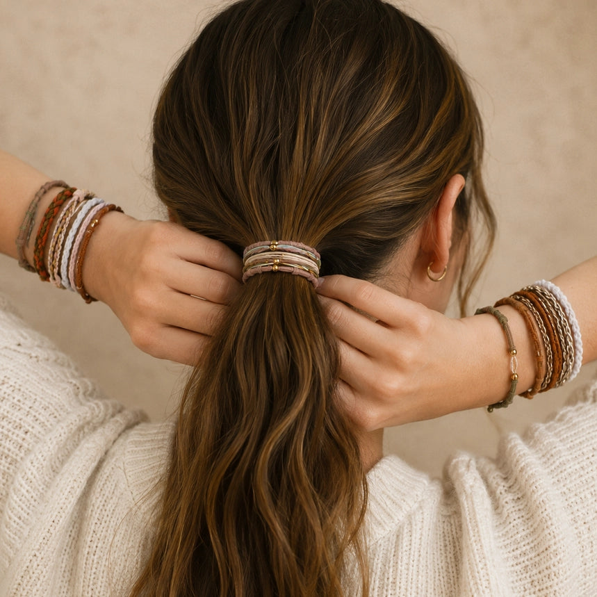 Boho Multi-Style Hair Tie Bracelet Set