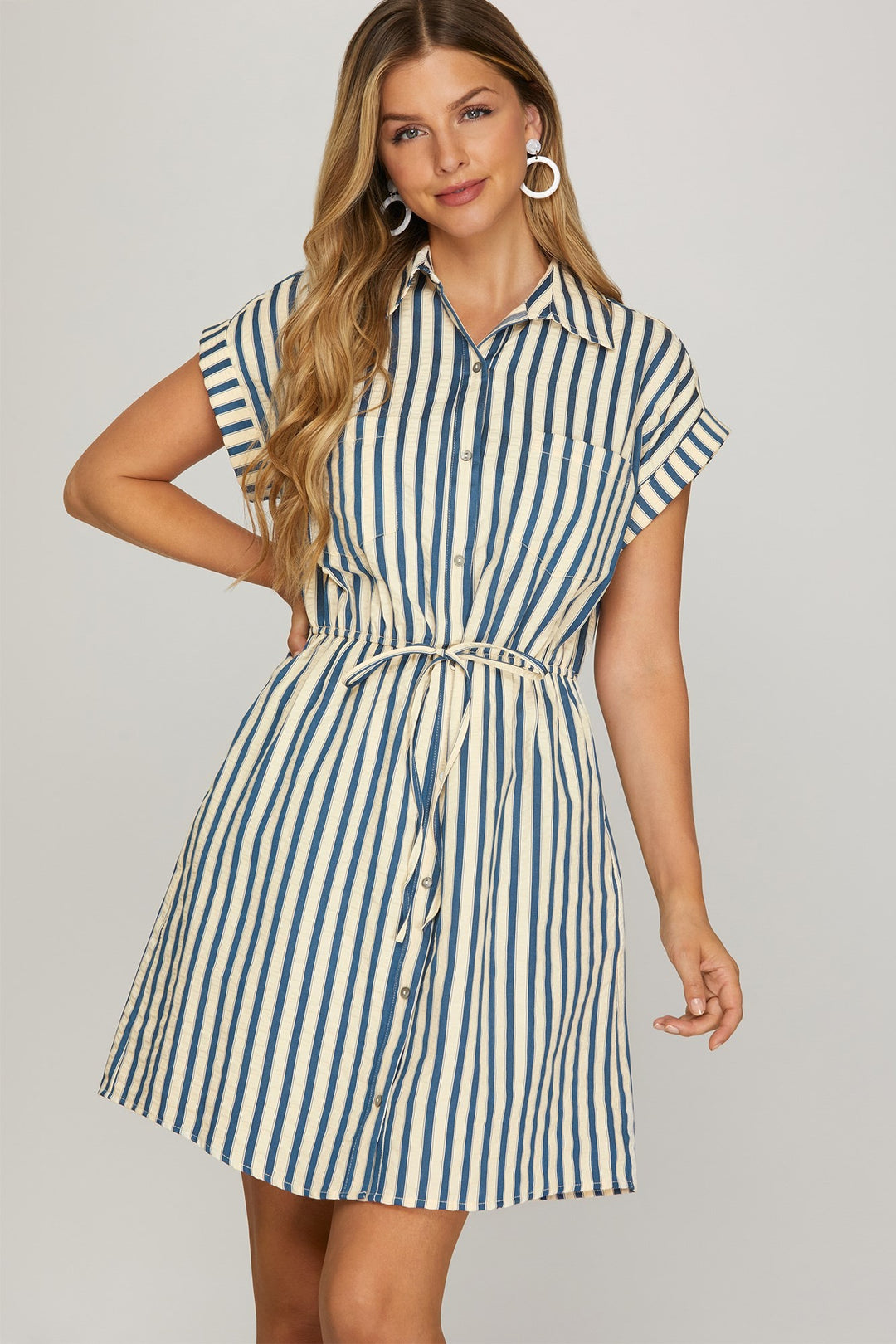 Navy Collared Stripe Dress