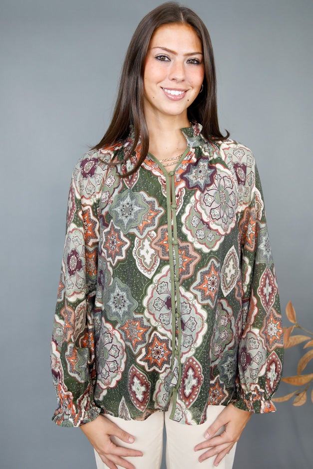 Sierra Mosaic Button Blouse