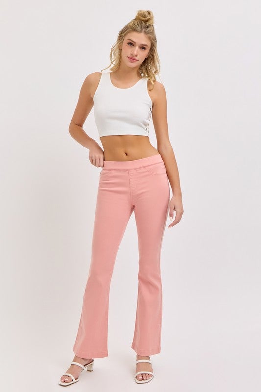 Cello Mid Rise Flare Jeggings (30” Inseam) - Coral Peach