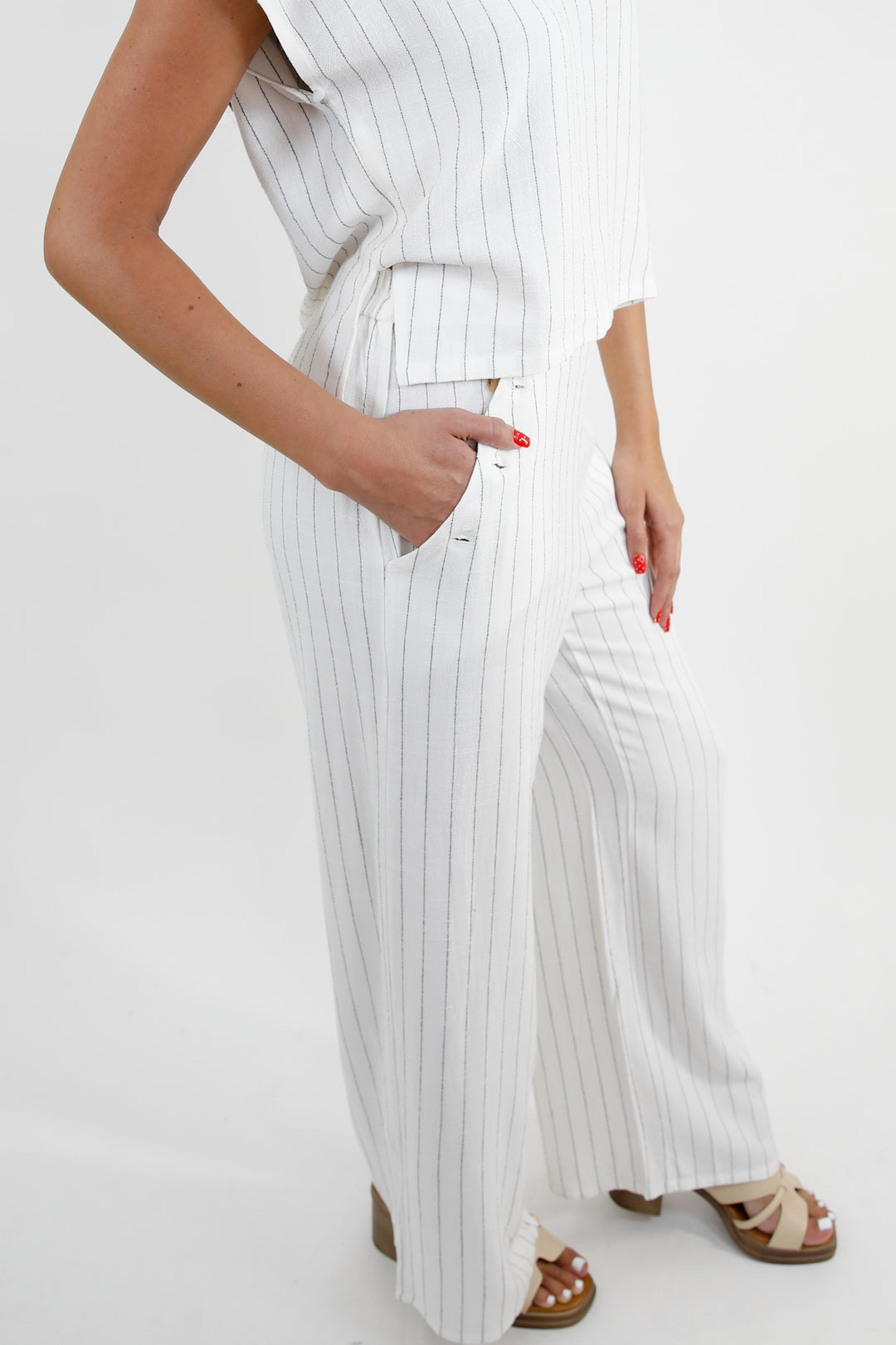 Linen Blend Pinstripe Wide Leg Pants