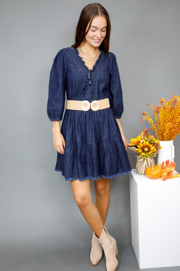 Riviera Ruffle Denim Mini Dress