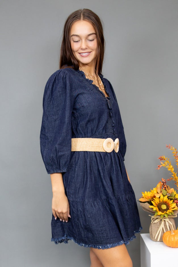 Riviera Ruffle Denim Mini Dress