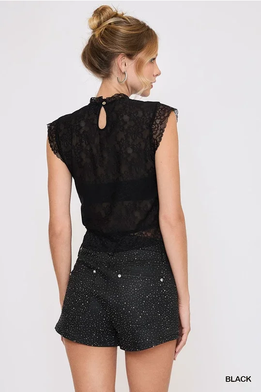 Floral Lace Sleeveless Mock Neck Top