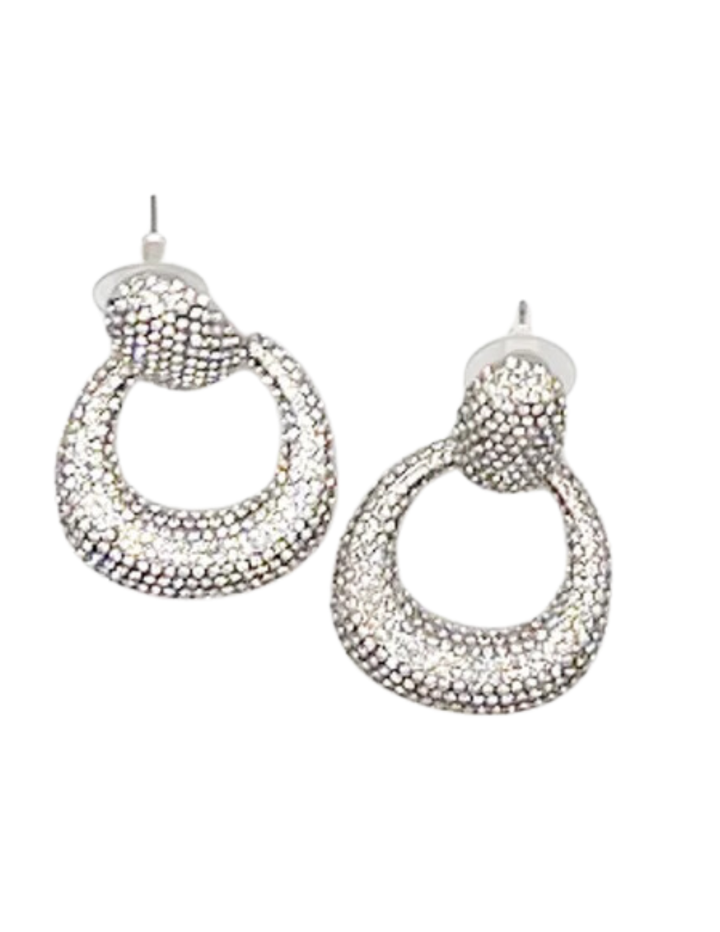 Pave Rhinestone Hoop Earrings