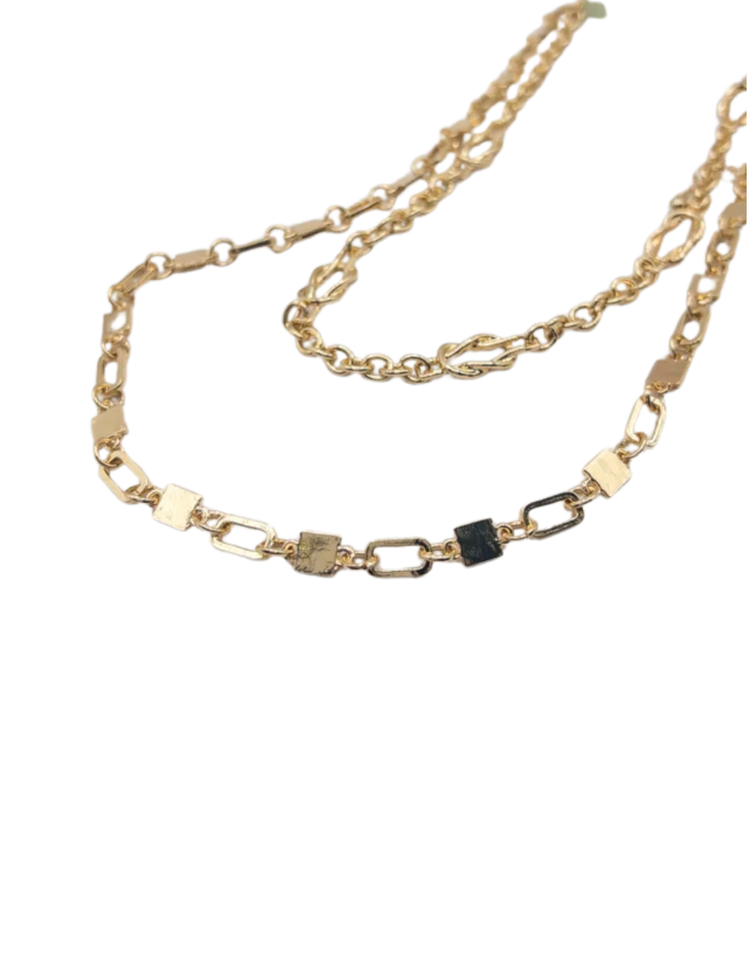 Square & Clip Chain Linked Dual Necklace