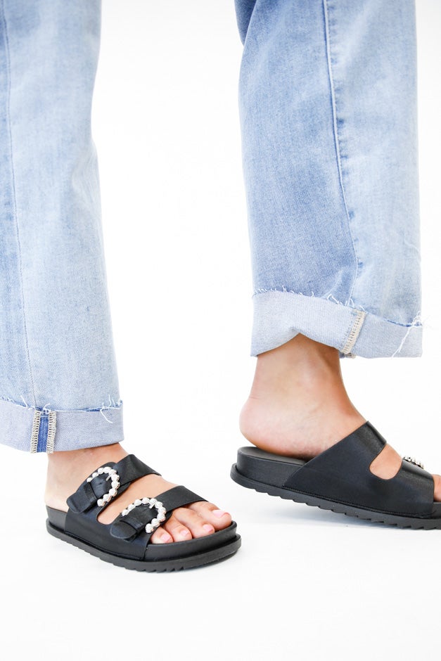 Pearl Buckle Slide Sandals