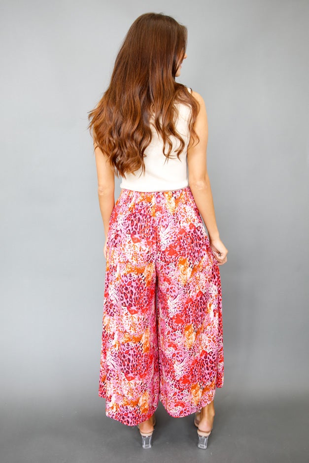 Magenta Muse Abstract Wide-Leg Pants