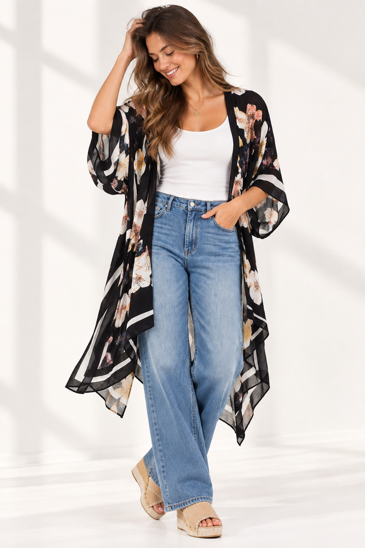 Moonlit Floral Viscose Kimono