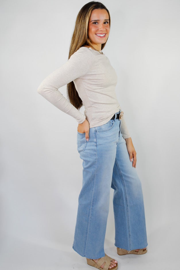 Just a Thought Wide Neck Long Sleeve Knit Blouse