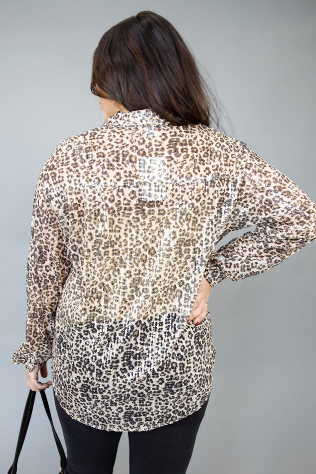 Sequin Leopard Button-Down Top *Final Sale*