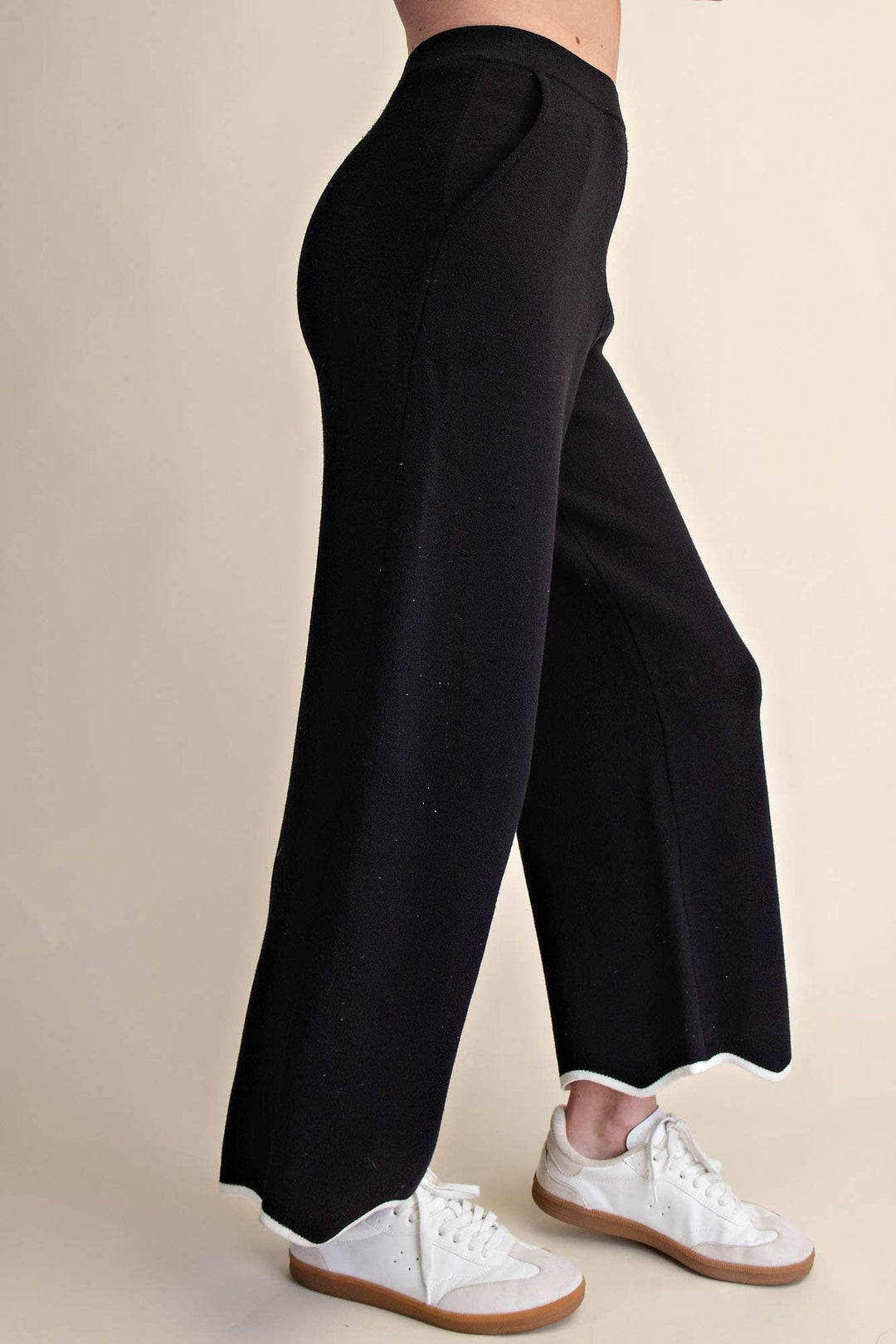 High Waist Elastic Band Scallop Pants