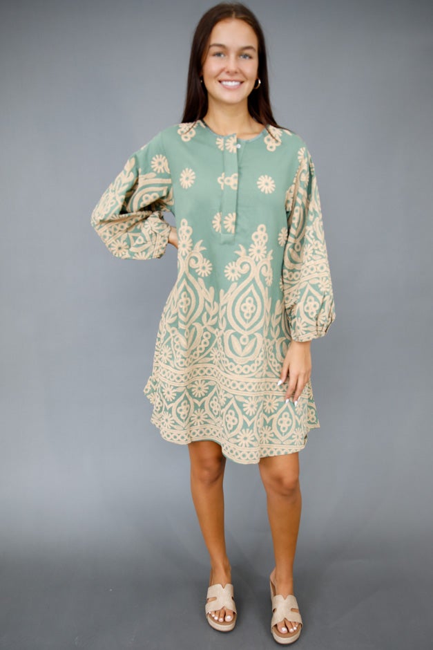 Sage Solstice Embroidered Dress *Final Sale*