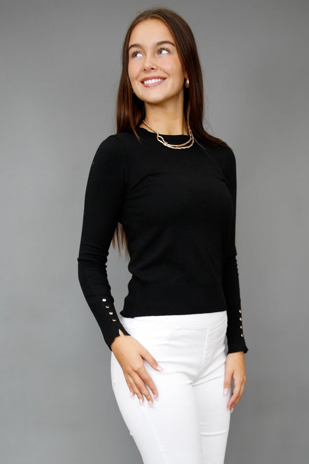 Midnight Charm Button Cuff Sweater