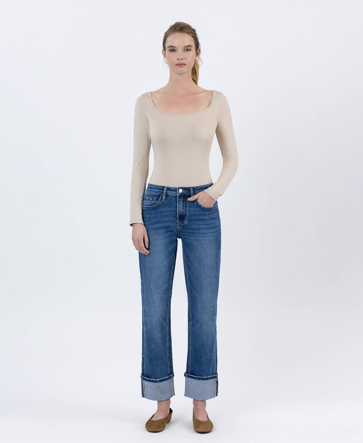 Veveret High Rise Cuffed Ankle Straight Denim