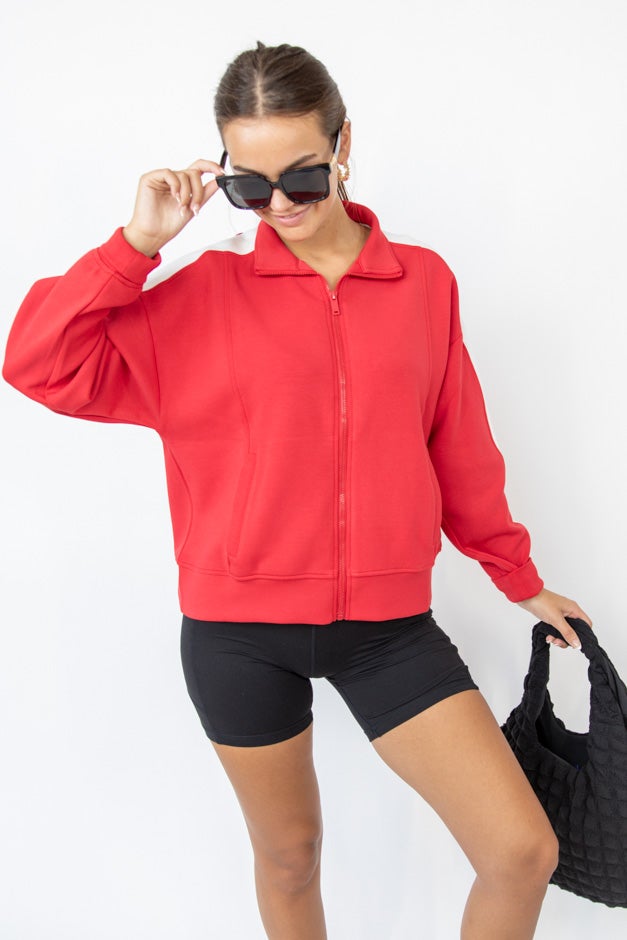 Contrast Stripe Zip-Up Jacket