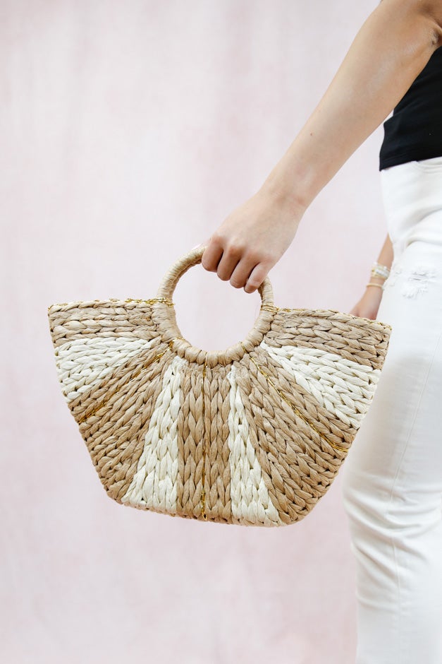 Natural Woven Sunburst Tote Bag