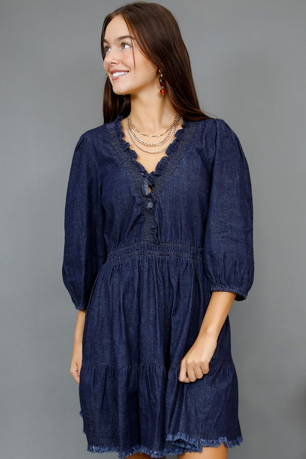 Riviera Ruffle Denim Mini Dress