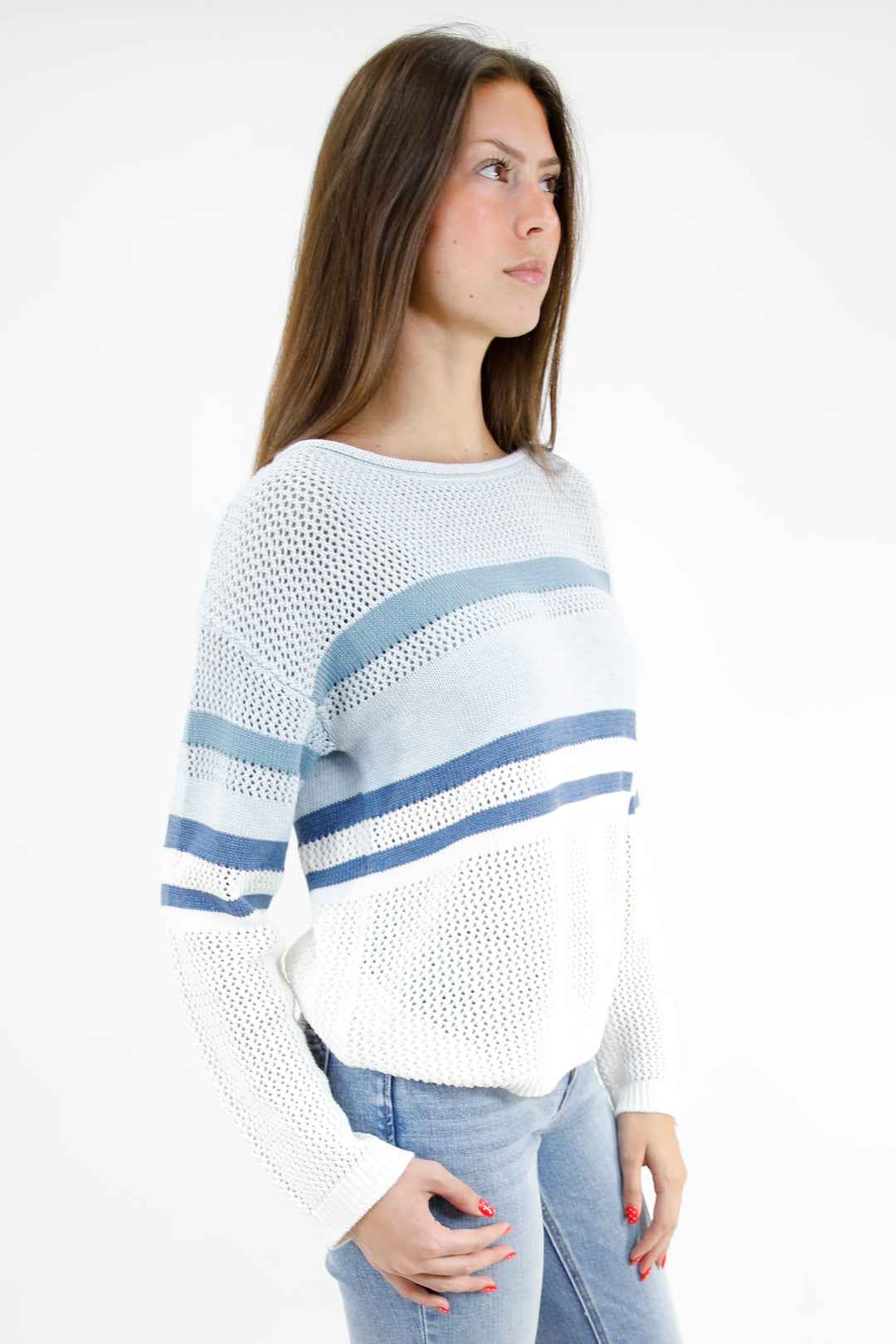 Boatneck Long Sleeve Stripe Sweater