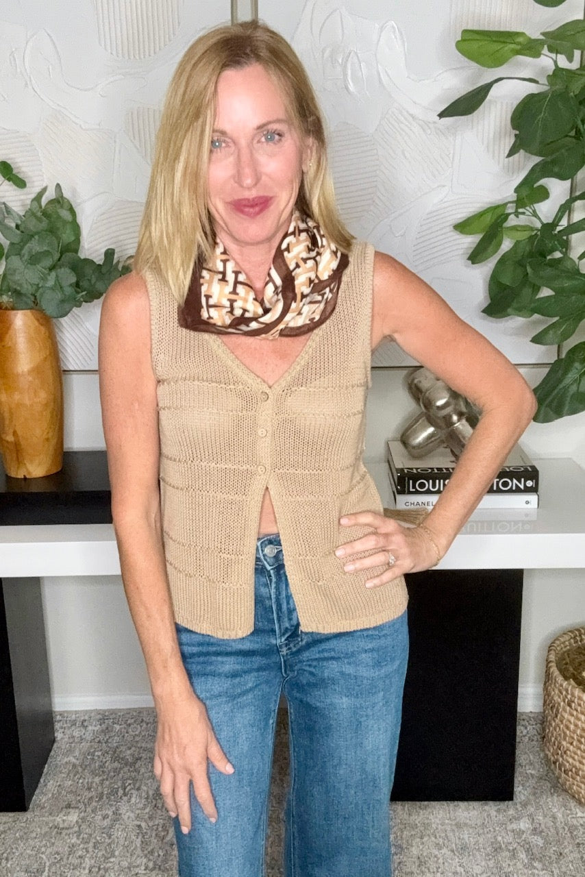 Button Detail Crochet Knit Vest